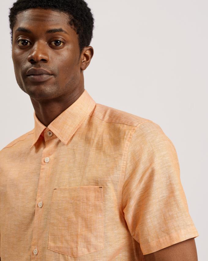 Chemises Ted Baker Short Sleeve Linen Cotton Orange Foncé Homme | XEN-71628766